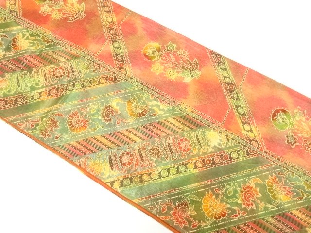 JAPANESE KIMONO / FUKURO OBI / WOVEN ARABESQUE FLOWER 